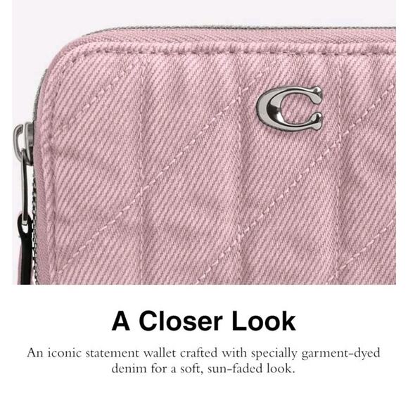 NWT Coach Quilted Ballerina Denim Zip Around Card Case Wallet For Tabby w Pocket - Picture 3 of 4